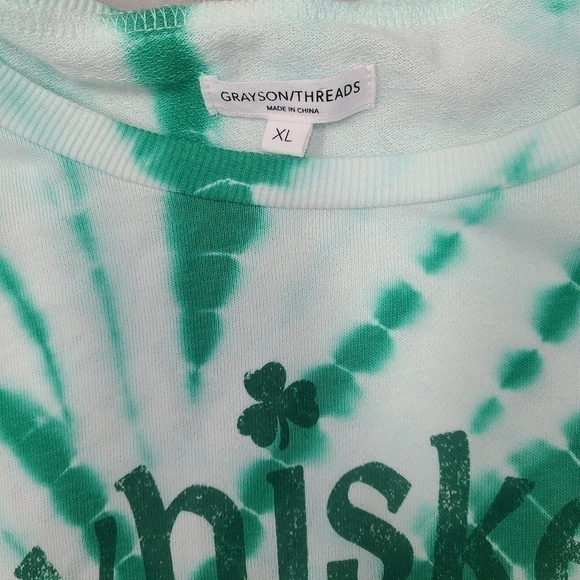 CROPPED Whiskey Business Green Tie Dye Sweater - Grayson Threads size XL - Picture 3 of 5
